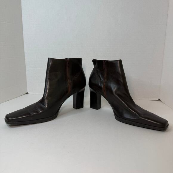 Franco Sarto Women's Square Toe Leather Booties Dark Brown Size 8 - Picture 3 of 8